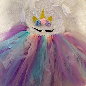 Rainbow unicorn dress with head band